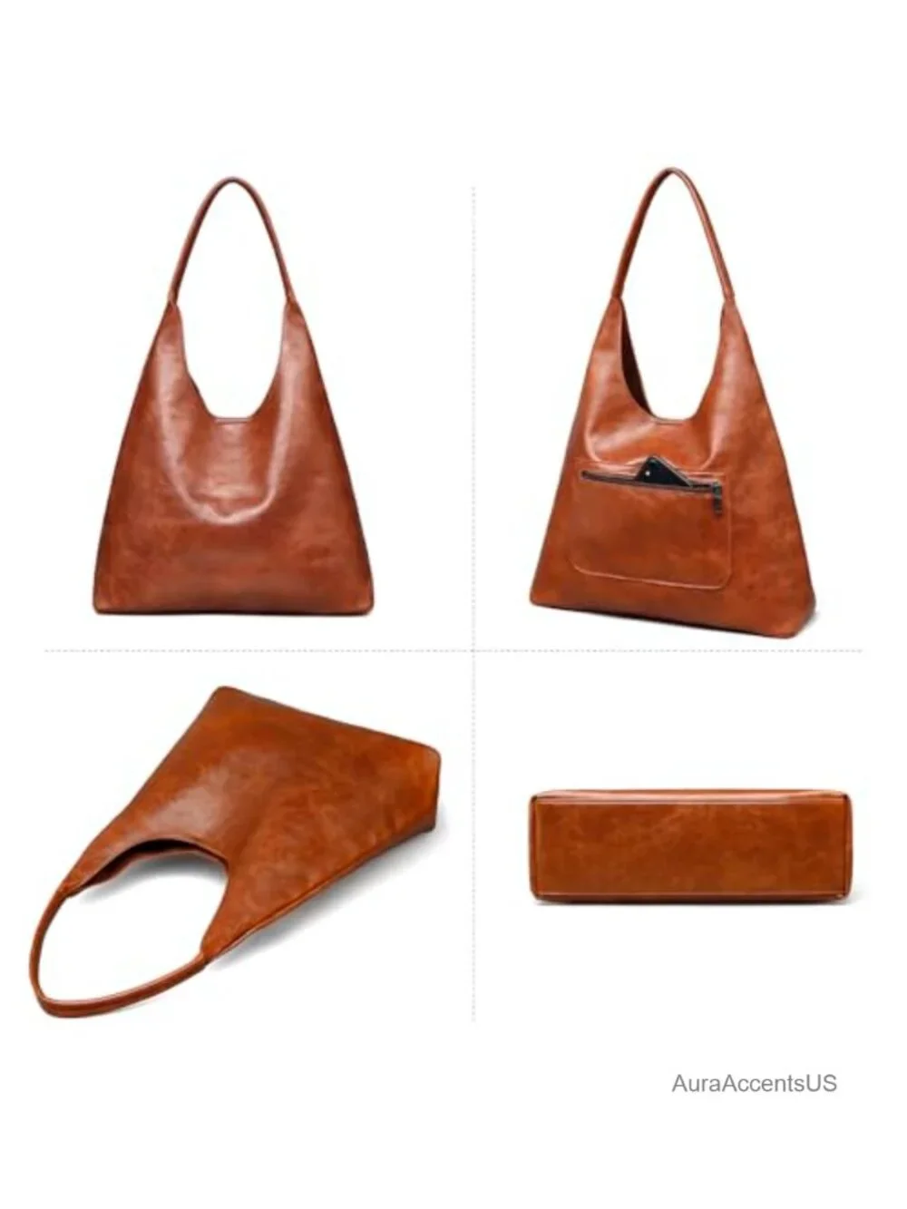 Vegan Leather Slouchy Hobo Bag with Shoulder Strap, Tote Purse